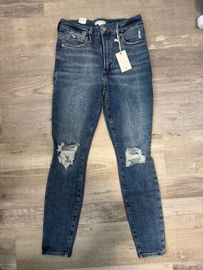 Good American Medium Blue Ripped High-Rise Skinny Jeans